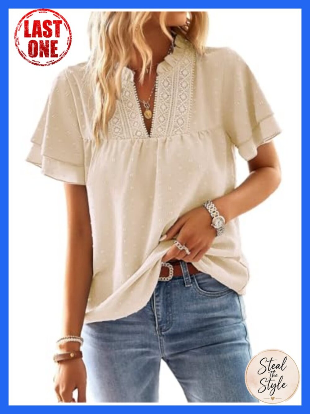 Womens V Neck Butterfly Sleeve Blouse Swiss Dot Ruffled Dressy Casual Top